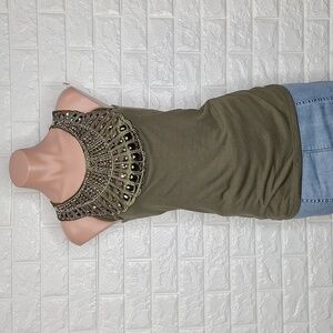 RUE21 Olive Army Green Embellished Bib Soft Sleeveless Tank NWT